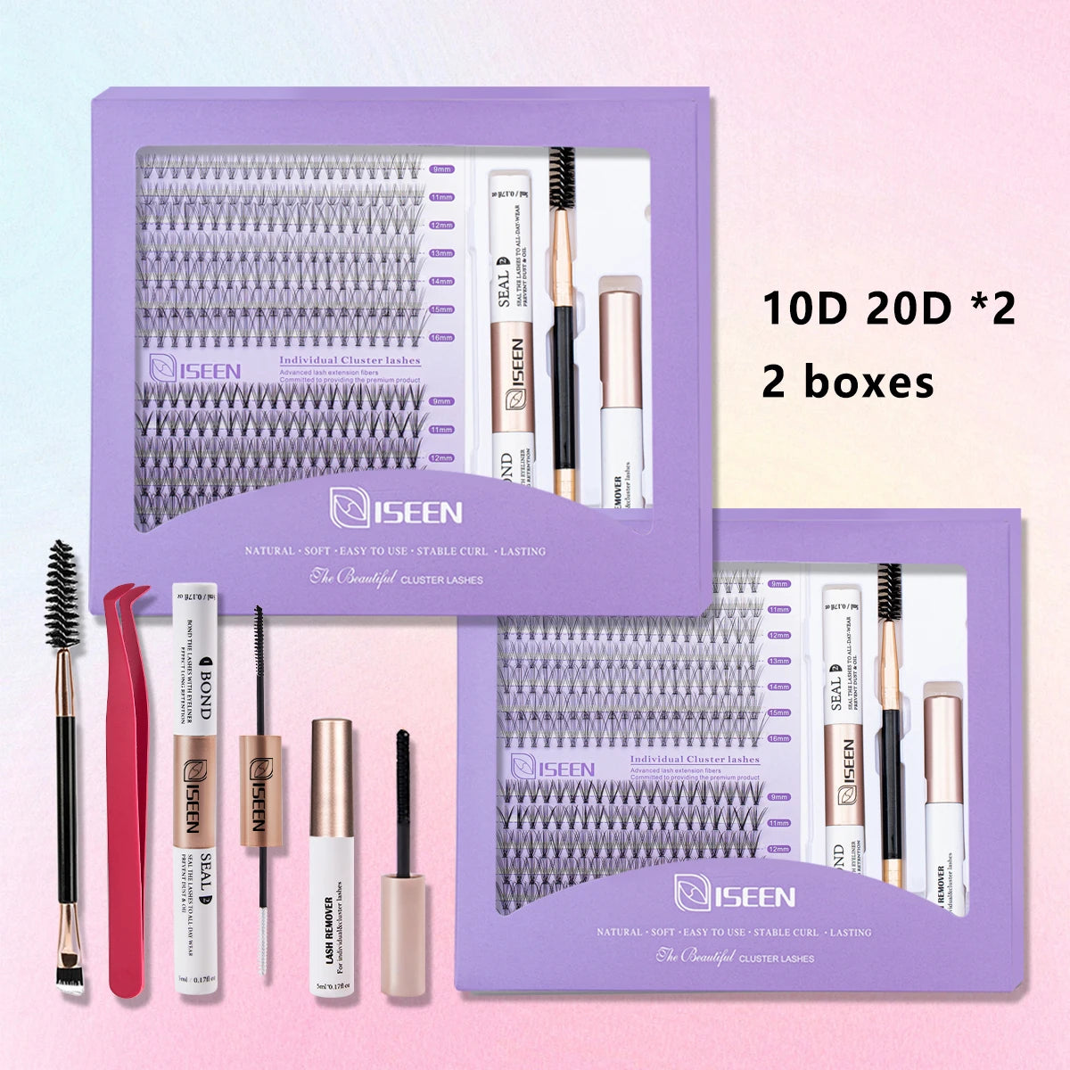 DIY Lash Extension Mix Styles Lash Clusters Individual with Bond&Seal Remover Tweezers & Lash Brush