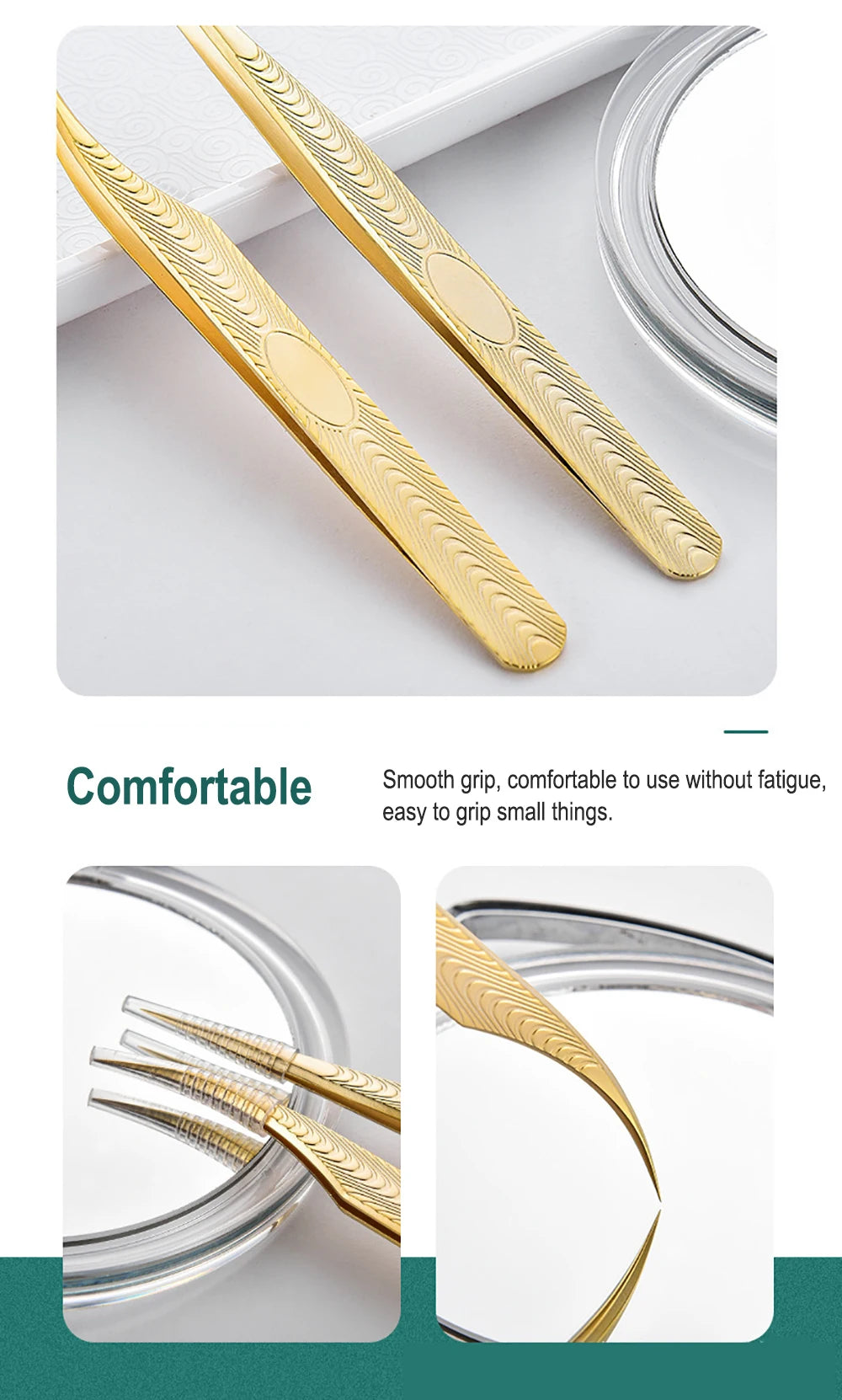 Eyelash Tweezers Professional Golden Stainless Steel High Precision