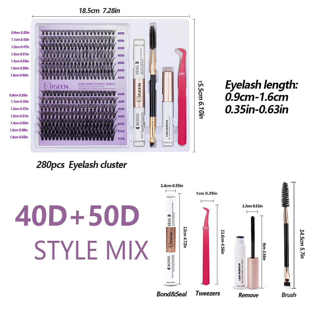 DIY Lash Extension Mix Styles Lash Clusters Individual with Bond&Seal Remover Tweezers & Lash Brush