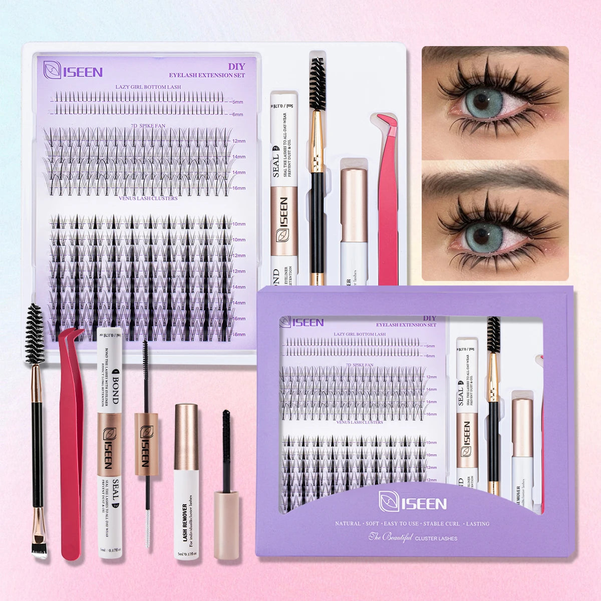 DIY Lash Extension Mix Styles Lash Clusters Individual with Bond&Seal Remover Tweezers & Lash Brush