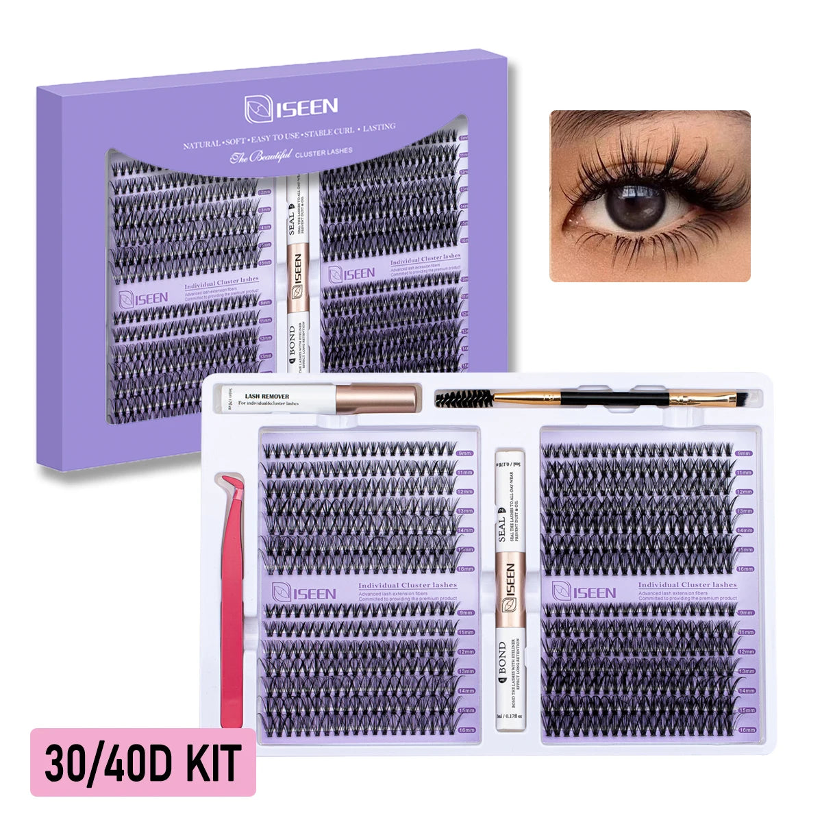 DIY Lash Extension Mix Styles Lash Clusters Individual with Bond&Seal Remover Tweezers & Lash Brush