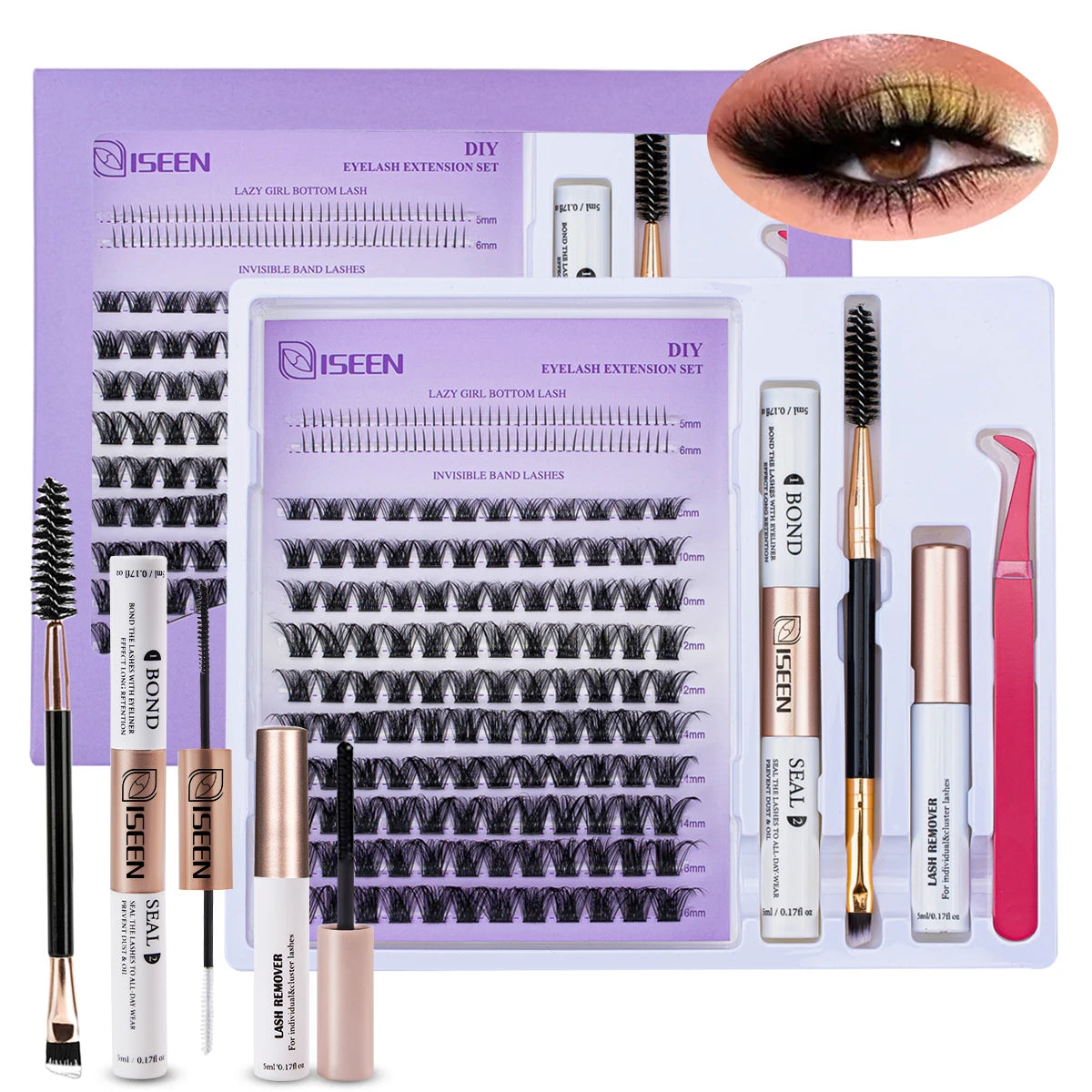 DIY Lash Extension Mix Styles Lash Clusters Individual with Bond&Seal Remover Tweezers & Lash Brush