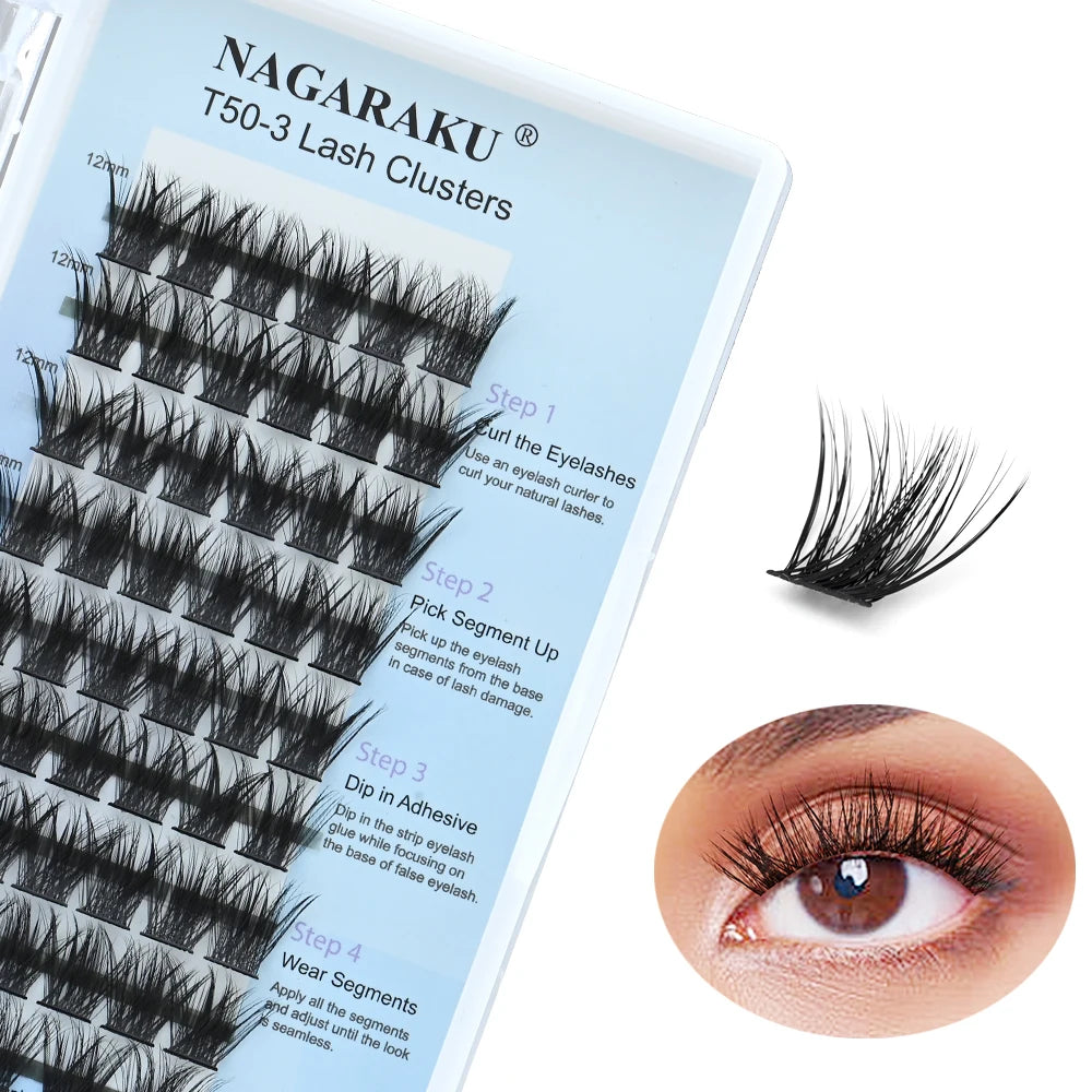 1 Box, Different size of cluster eyelashes,with eyes model of cluster adhesive eylashes