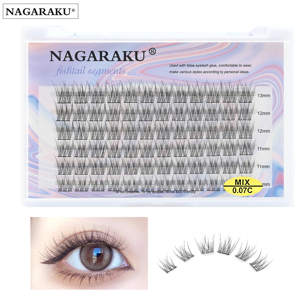 Various packs of false eyelashes displayed in rows. Each pack is labeled and some have visual examples of the lashes.