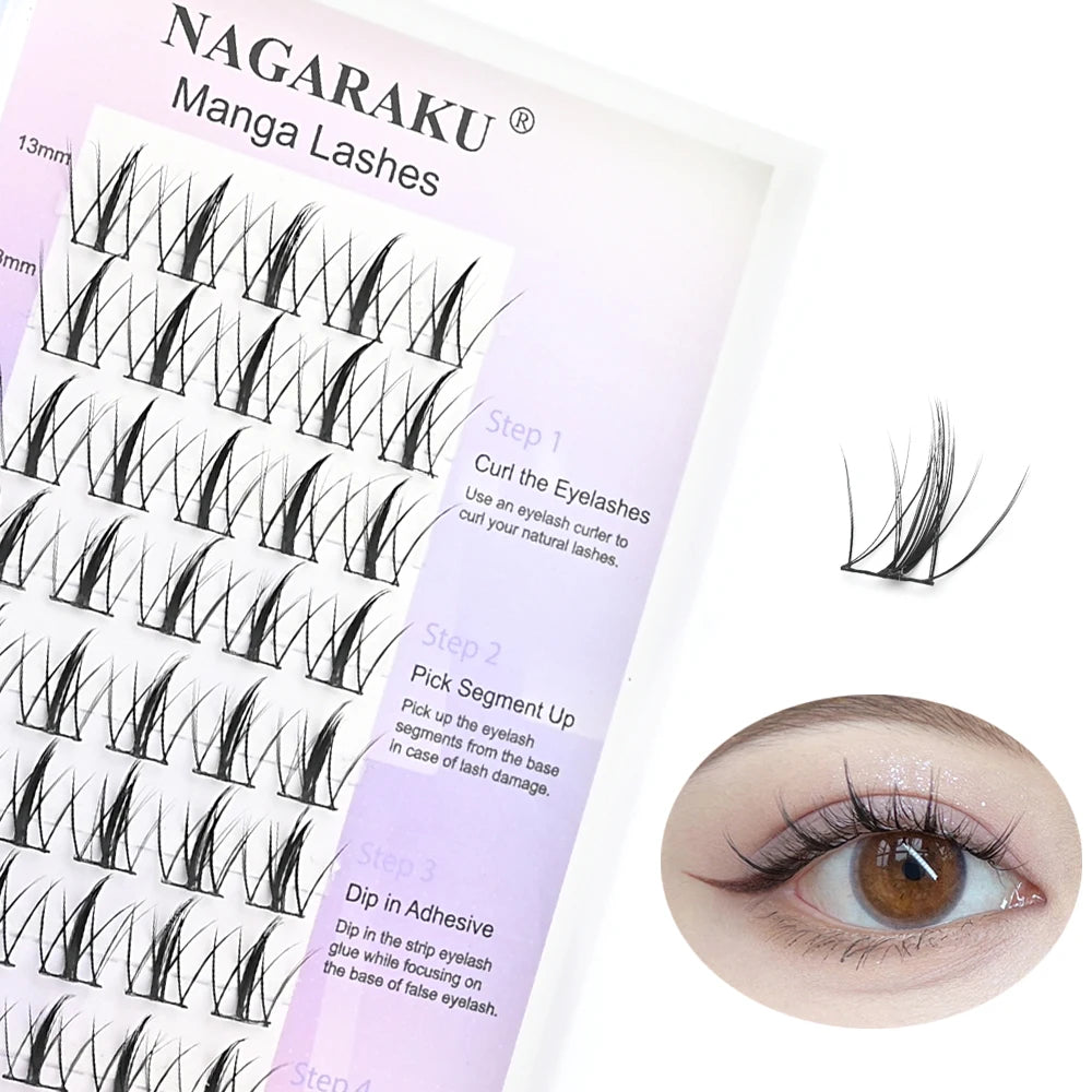 Various packs of false eyelashes displayed in rows. Each pack is labeled and some have visual examples of the lashes.