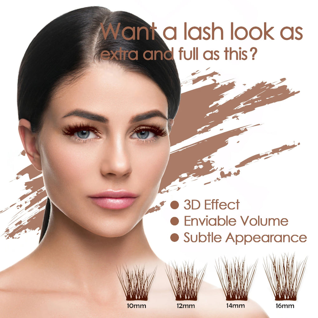 Models women of adhesive eyelashes 3d effect on her eyes, the size of cluster adhesive eyelashes are 10mm,12mm,14mm,16mm