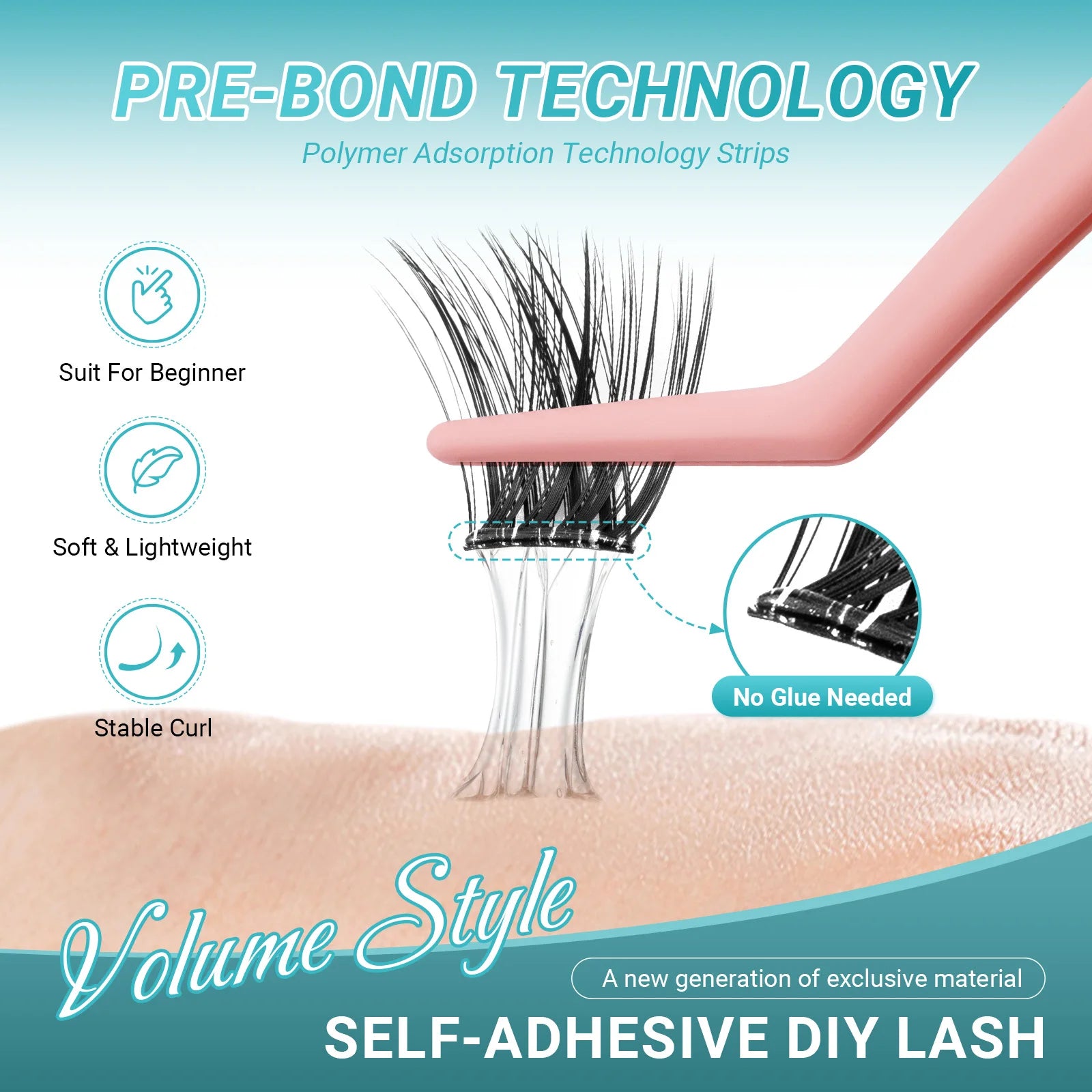 Self Adhesive Eyelashes that Testes on the skin suit for begginner Soft Lightweight,Stable curl, No Glue Needed, Polymer adsorption strips, self adhesive DY Lashes