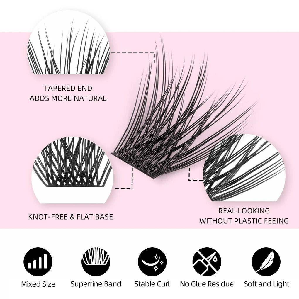 Types of cluster eyelashes real looking, superfine band, stablecurl no glue residue, soft and light