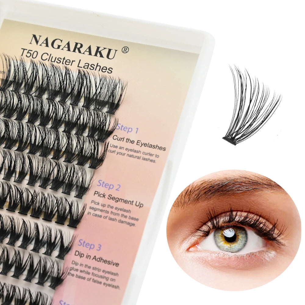 Models Of Adhesive Cluster eyelashes,T50, Step 1 to 3